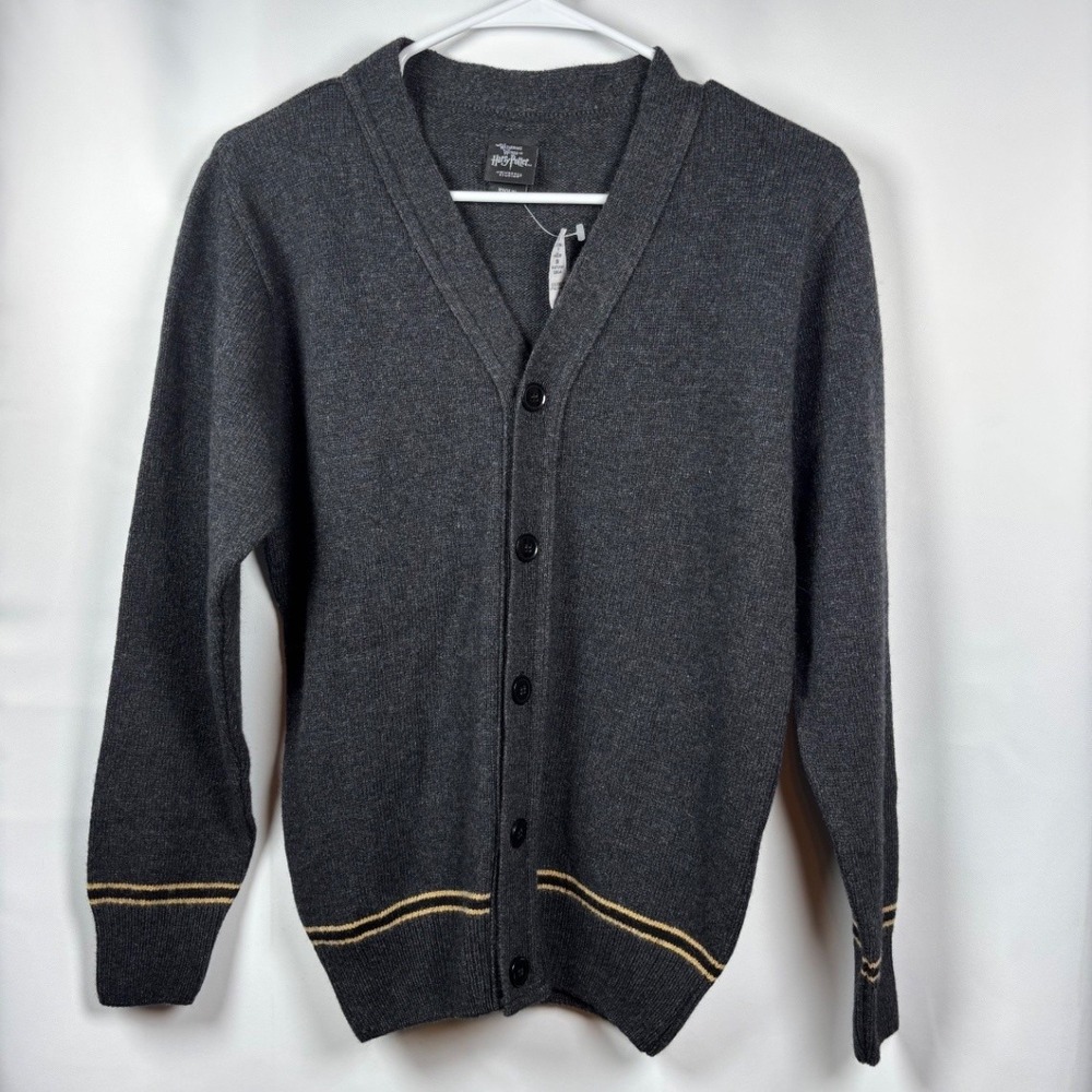 Universal Harry Potter Hufflepuff Women's Cardigan Sweater S Gray Wool Blend NWT